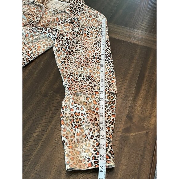 A Rare Bird Animal Print Shirt Size XXL Orange Aqua Blue Pearl Snap Rhinestones - Picture 6 of 6